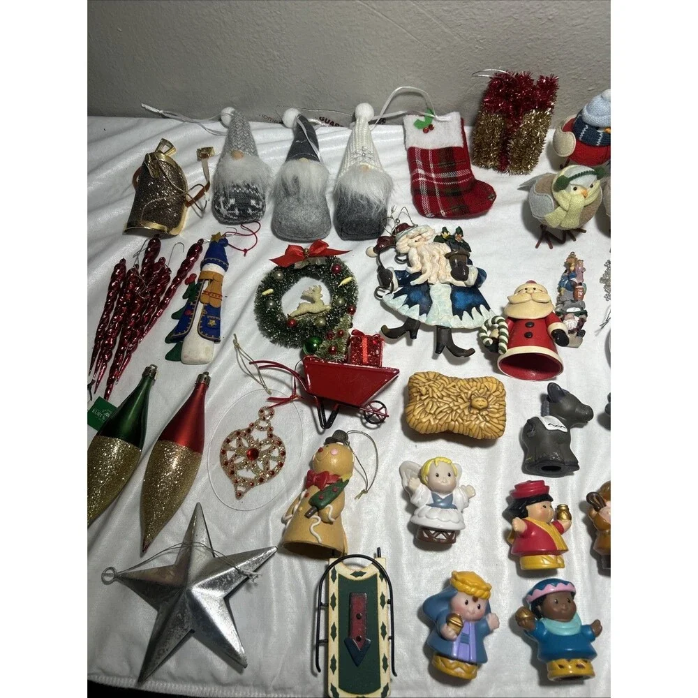 Vintage Christmas Ornament Lot Mixed Tree Holiday Decor Gnomes Nativity